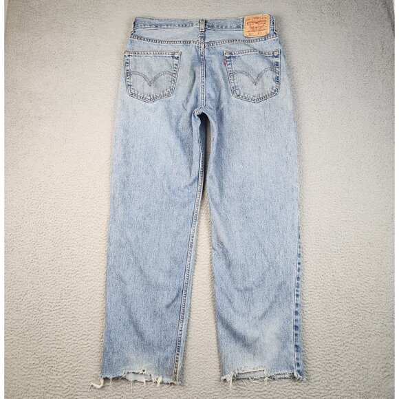 Levi's 550 Relaxed Fit Straight Leg Light Wash Denim Jeans Mens 36x32 Raw Hem - Picture 1 of 13